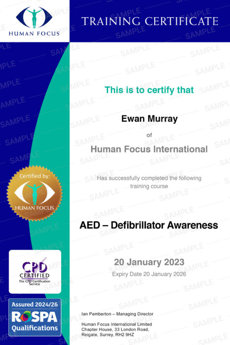 AED Defibrillator Awareness Course Certificate