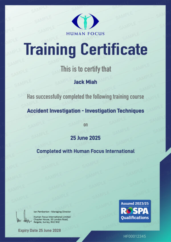 Accident Investigation Techniques Training Certificate