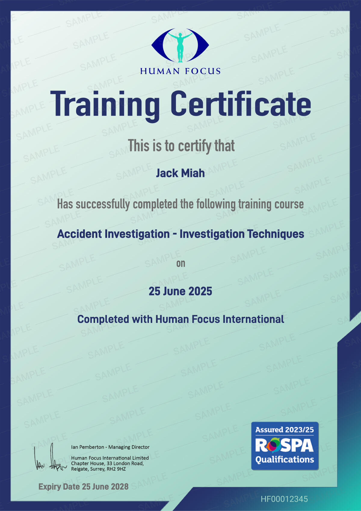 Accident Investigation Techniques Training Certificate