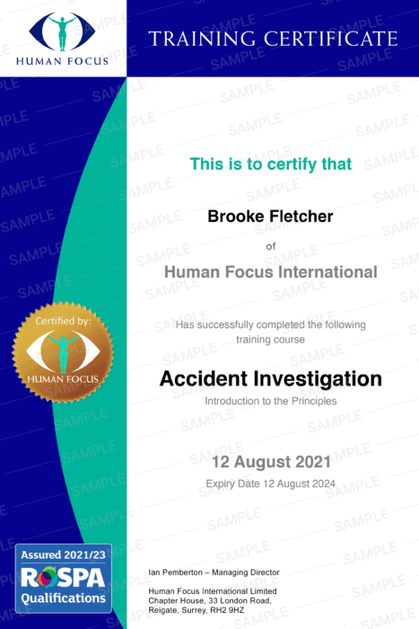 Accident investigation - introduction to principles - certificate