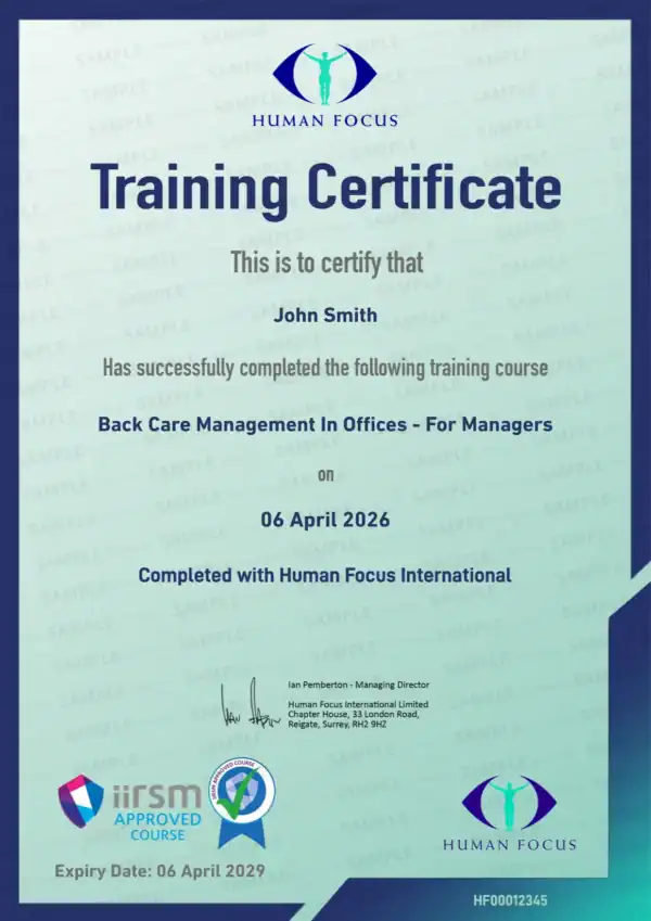 Back Care Management In Offices - For Managers Training Certificate