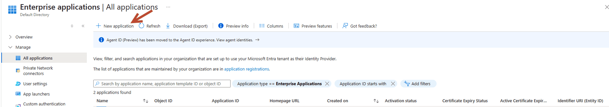 Click + Sign of New Applications