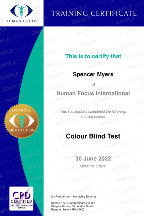 Colour blind test certificate