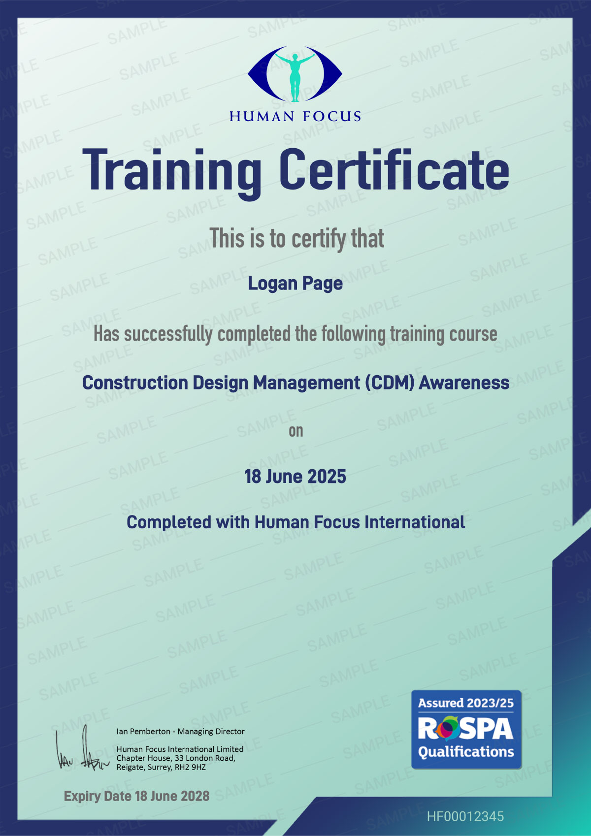 Construction-Design-Management (CDM) -Awareness Certificate