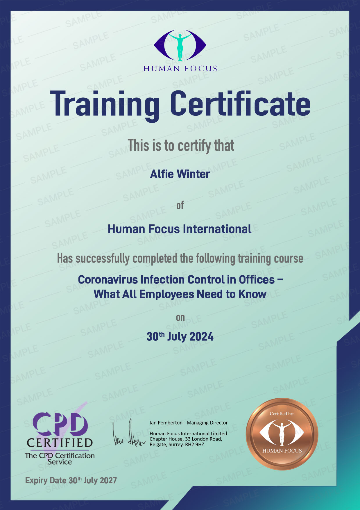 Coronavirus Infection Control in Offices Certification