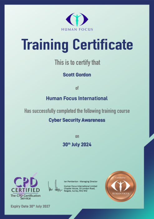 Cyber Security Awareness Course Certificate