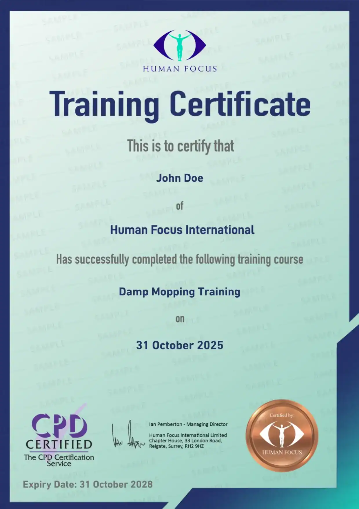 Damp Mopping Certificate