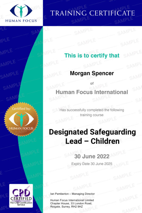 Designated Safeguarding Lead – Children Training Certificate