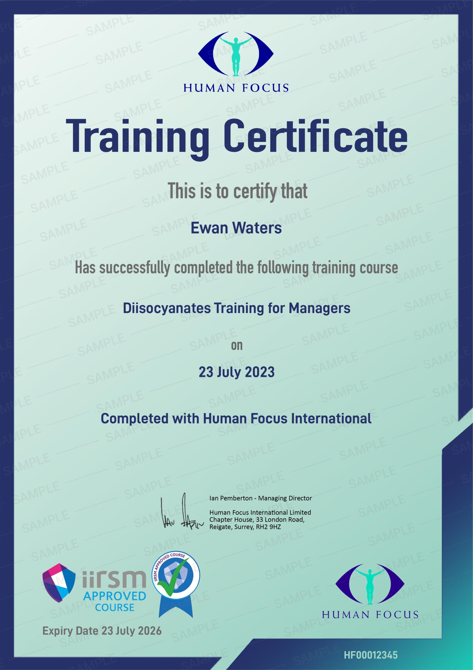 Diisocyanates Training for Managers Certification