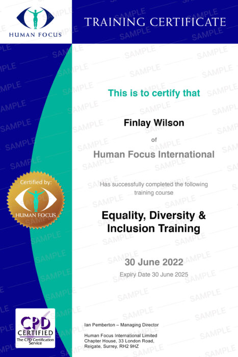 Equality Diversity and Inclusion Training Course Certificate