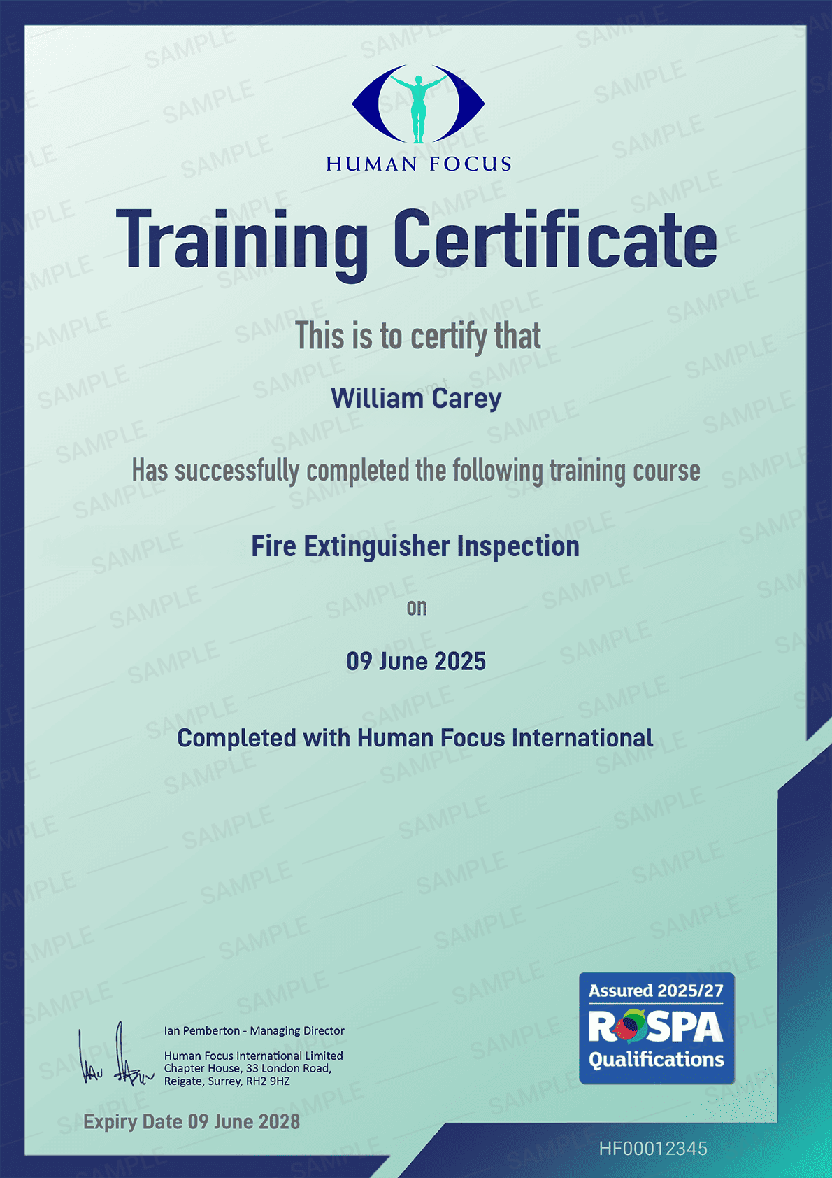 Fire Extinguisher Inspection Online Course Certificate