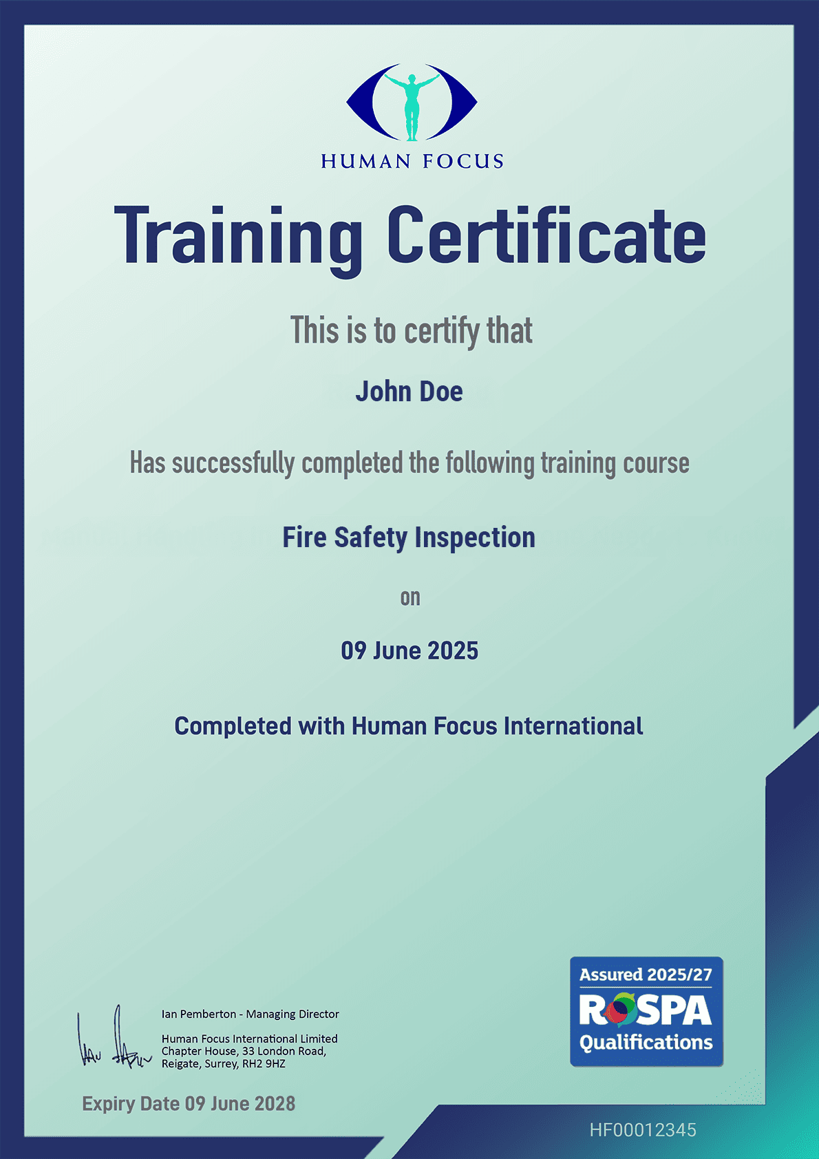 Fire Safety Inspection Certificate