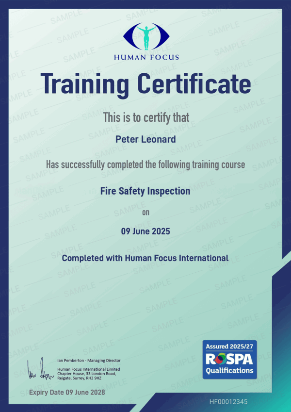 Fire Safety Inspection Online Course Certificate