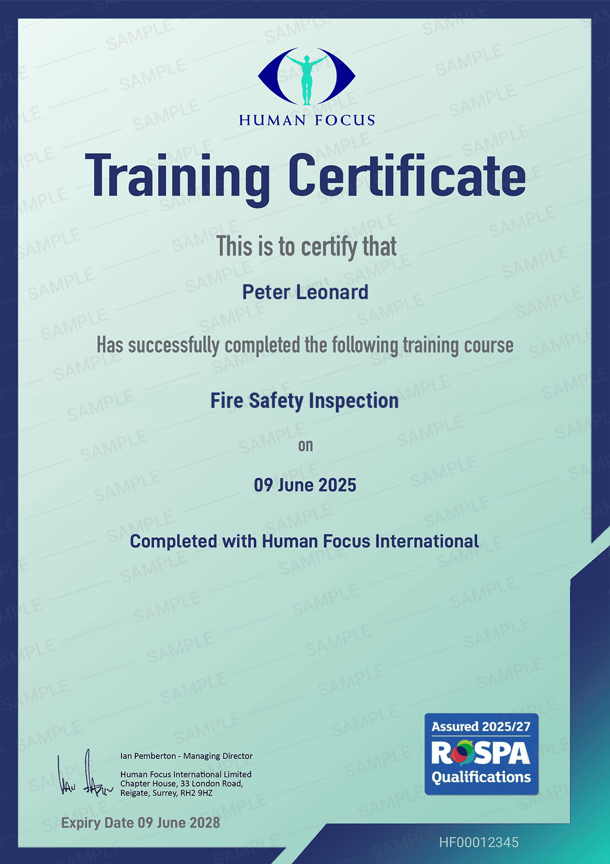 Fire Safety Inspection Online Course Certificate