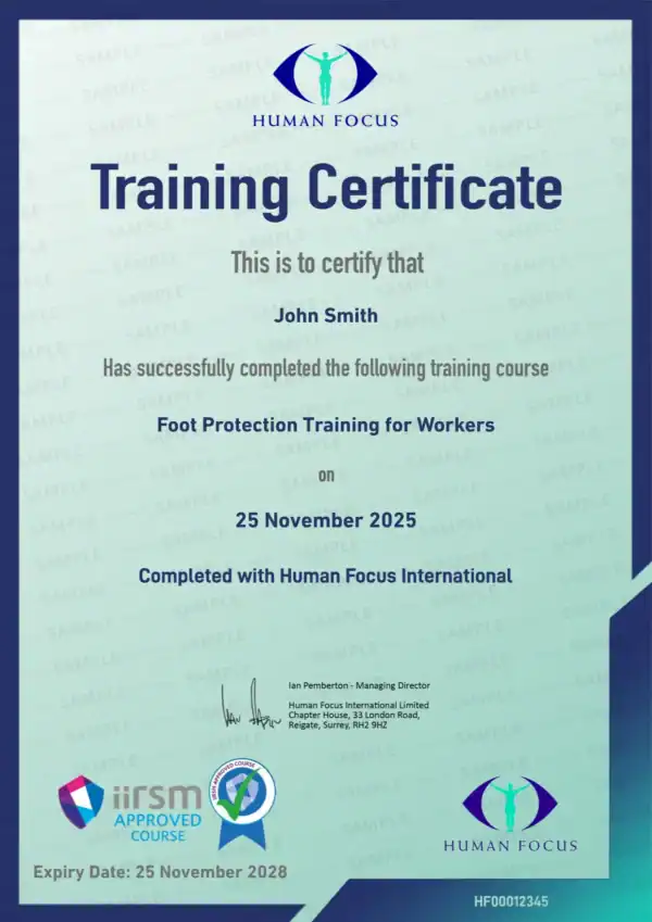Foot Protection Training for Workers certificate