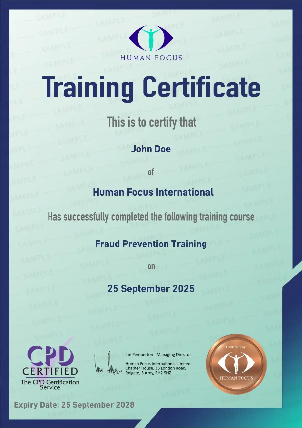 Fraud Prevention Training Certificate