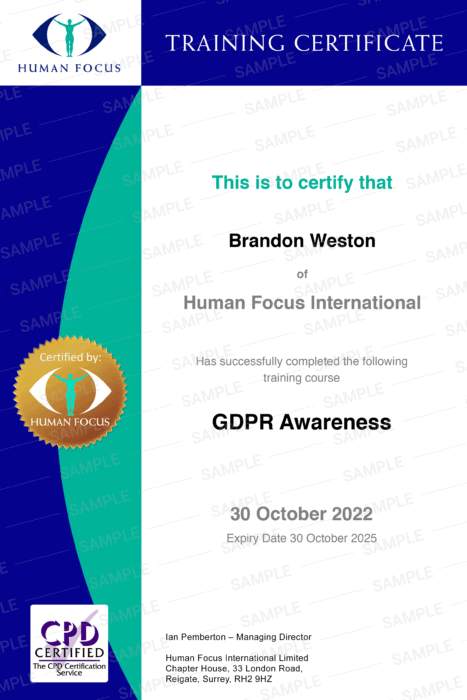 GDPR awareness training certificate