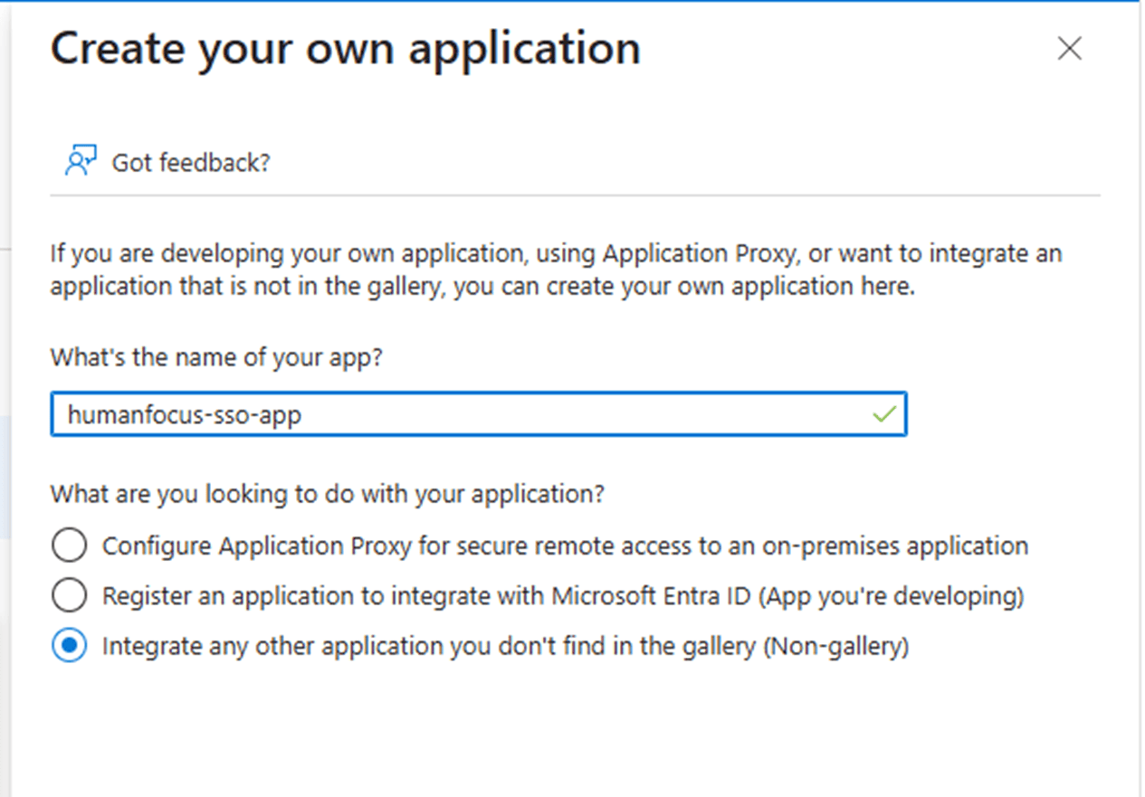 Give your application a name, select the last option appearing on the page and Click Create.