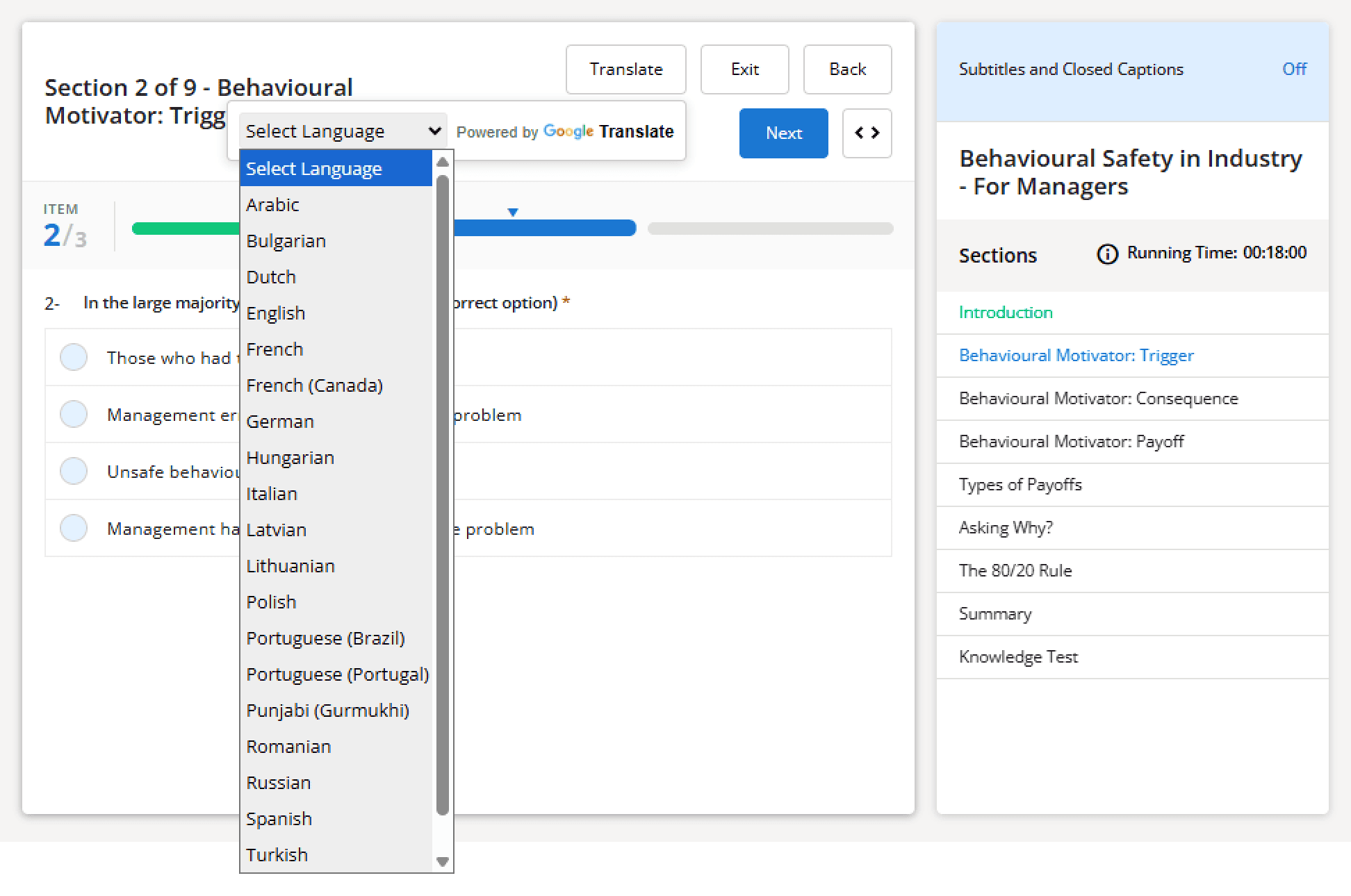 Google Translate Support for AICC Courses
