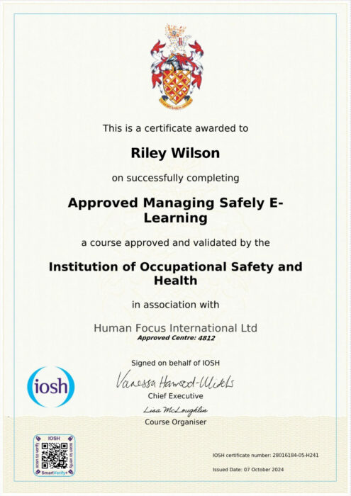 IOSH Approved Managing Safely Certification