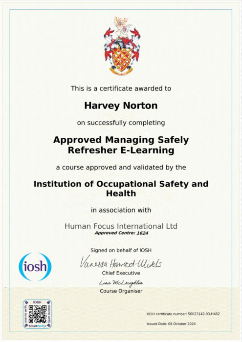 IOSH Approved Managing Safely Refresher Certificate