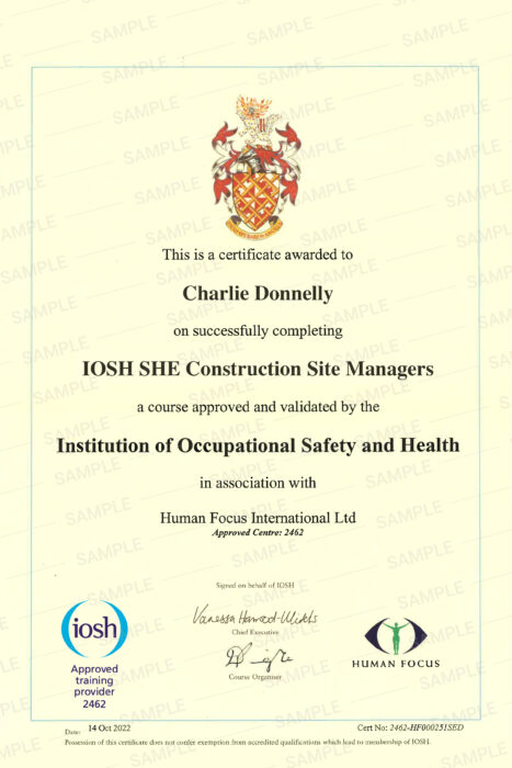 IOSH SHE for Construction Site Managers Certification