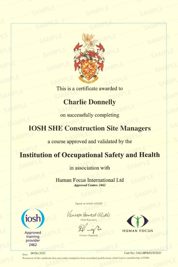 IOSH SHE for Construction Site Managers Certification