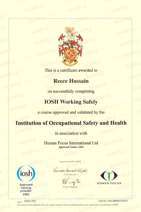 IOSH Working Safely Certification
