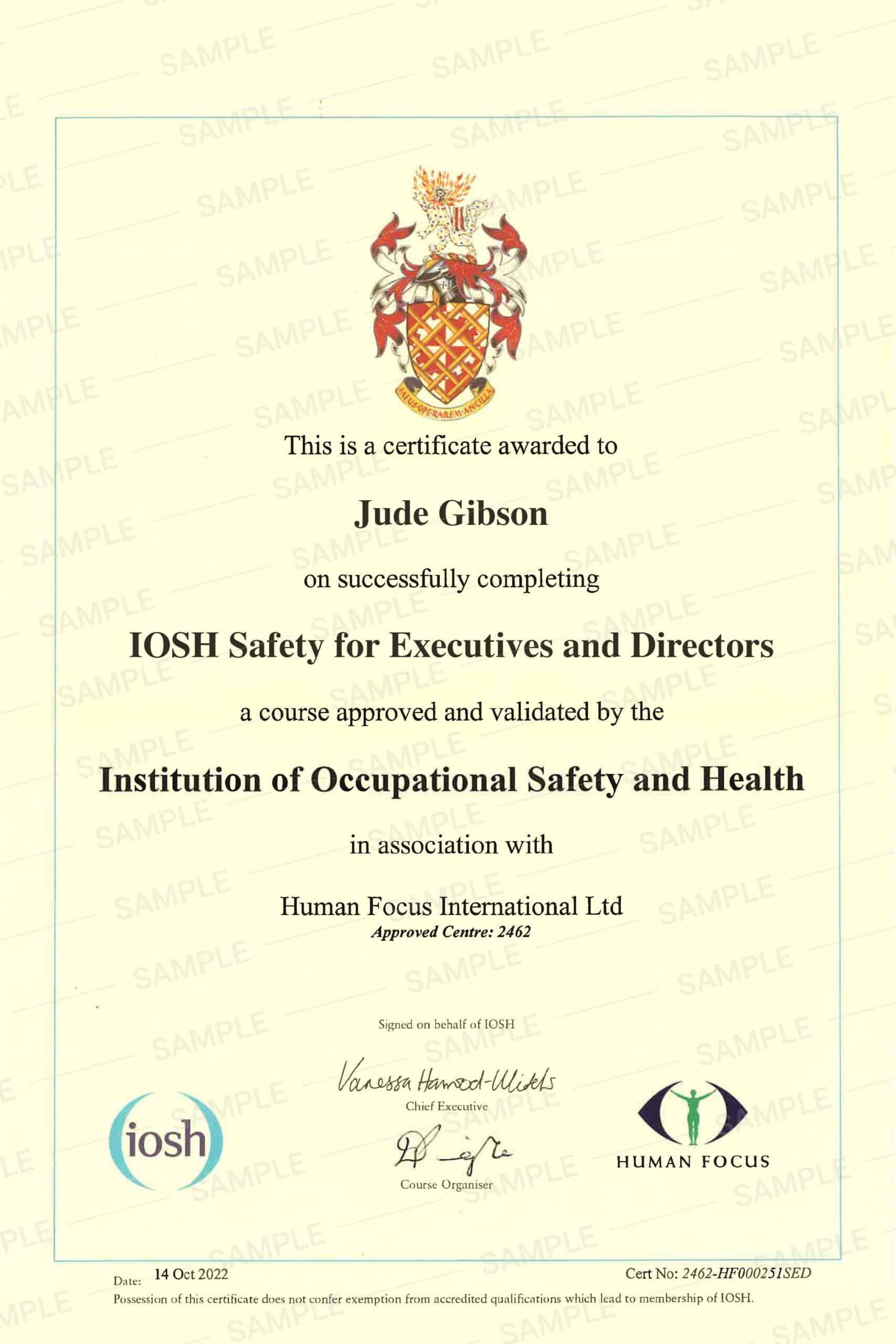 IOSH Safety for Executives and Directors Online Course