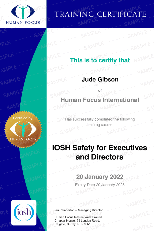 IOSH Safety for Executives and Directors Online Course Human Focus