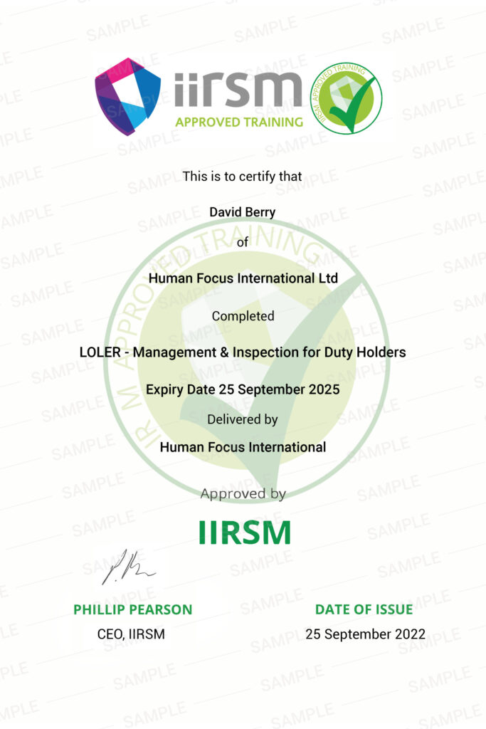 LOLER training certificate