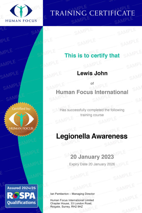 Legionella Awareness Course Certificate