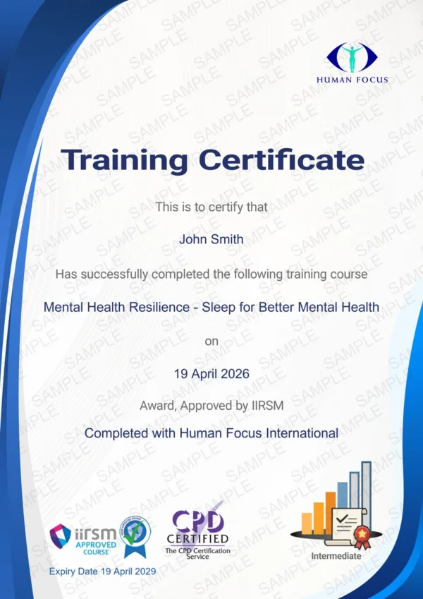 MHR Sleep for better mental health training certificate