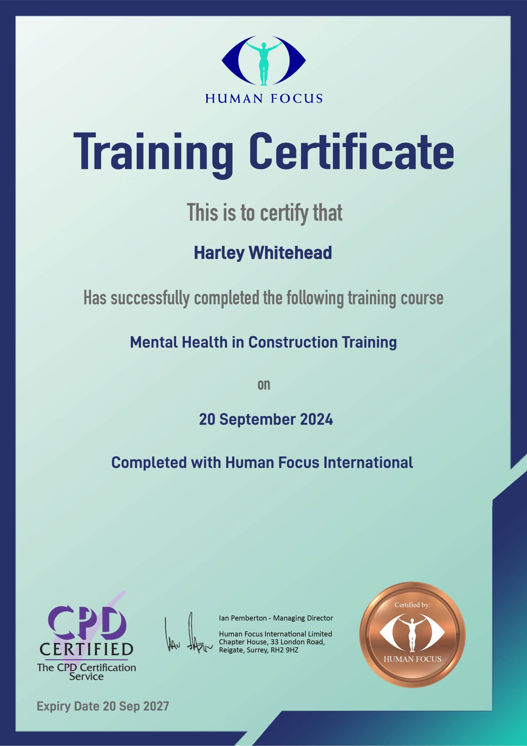 Mental Health in Construction Training Online Course & Certificate