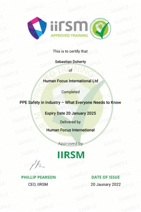 PPE safety training course certificate
