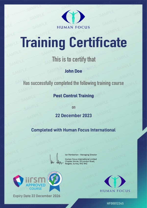 Pest Control Online Training Certificate