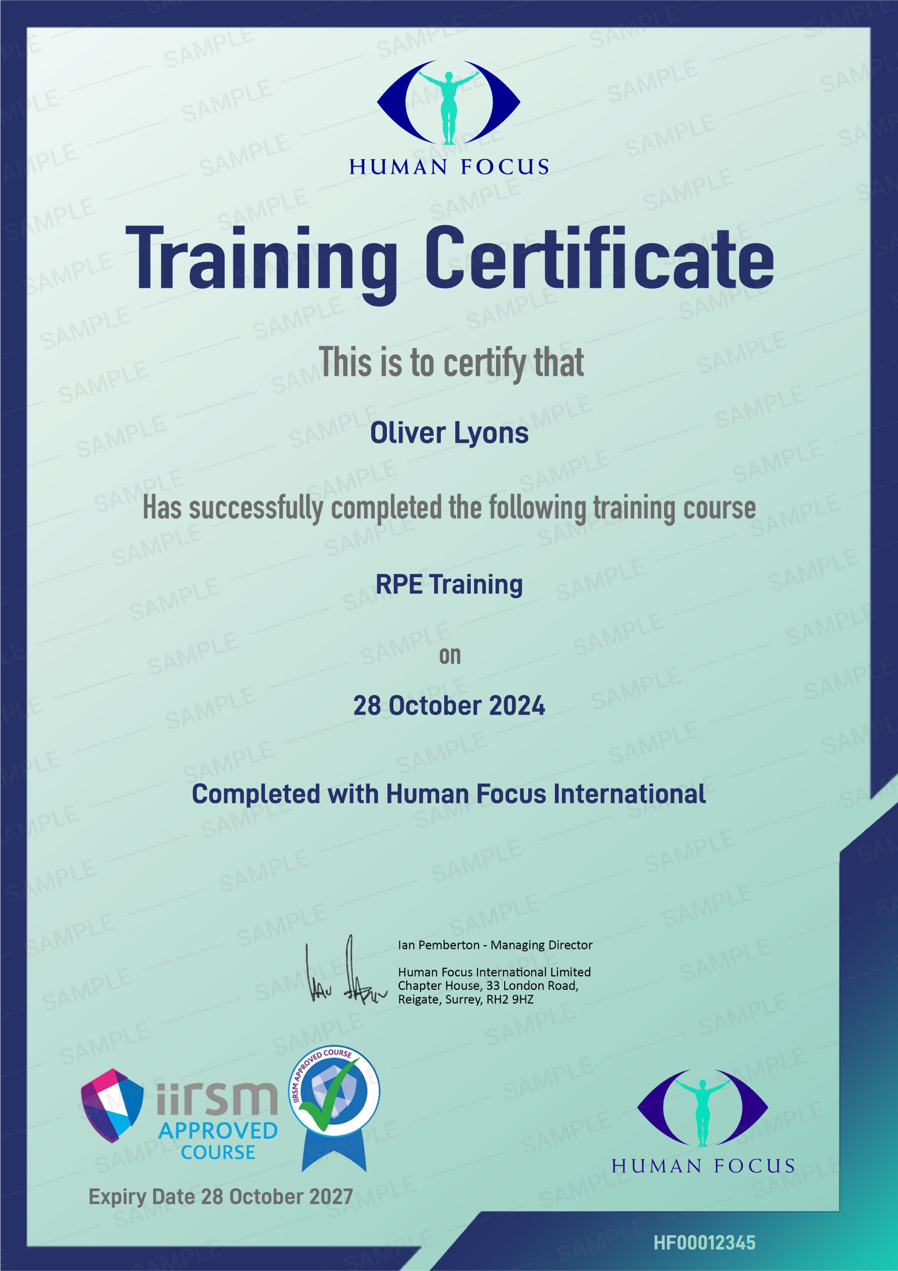 RPE training certificate