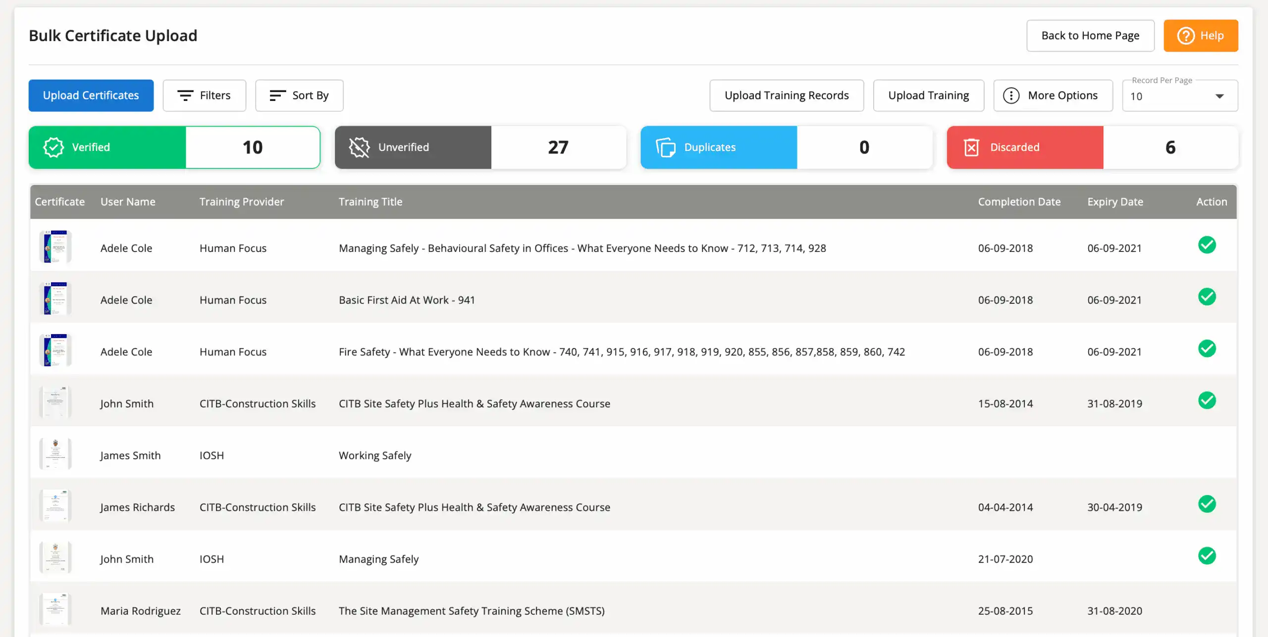 Bulk Certificate Upload