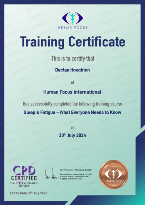 Sleep and Fatigue Awareness Training Certification