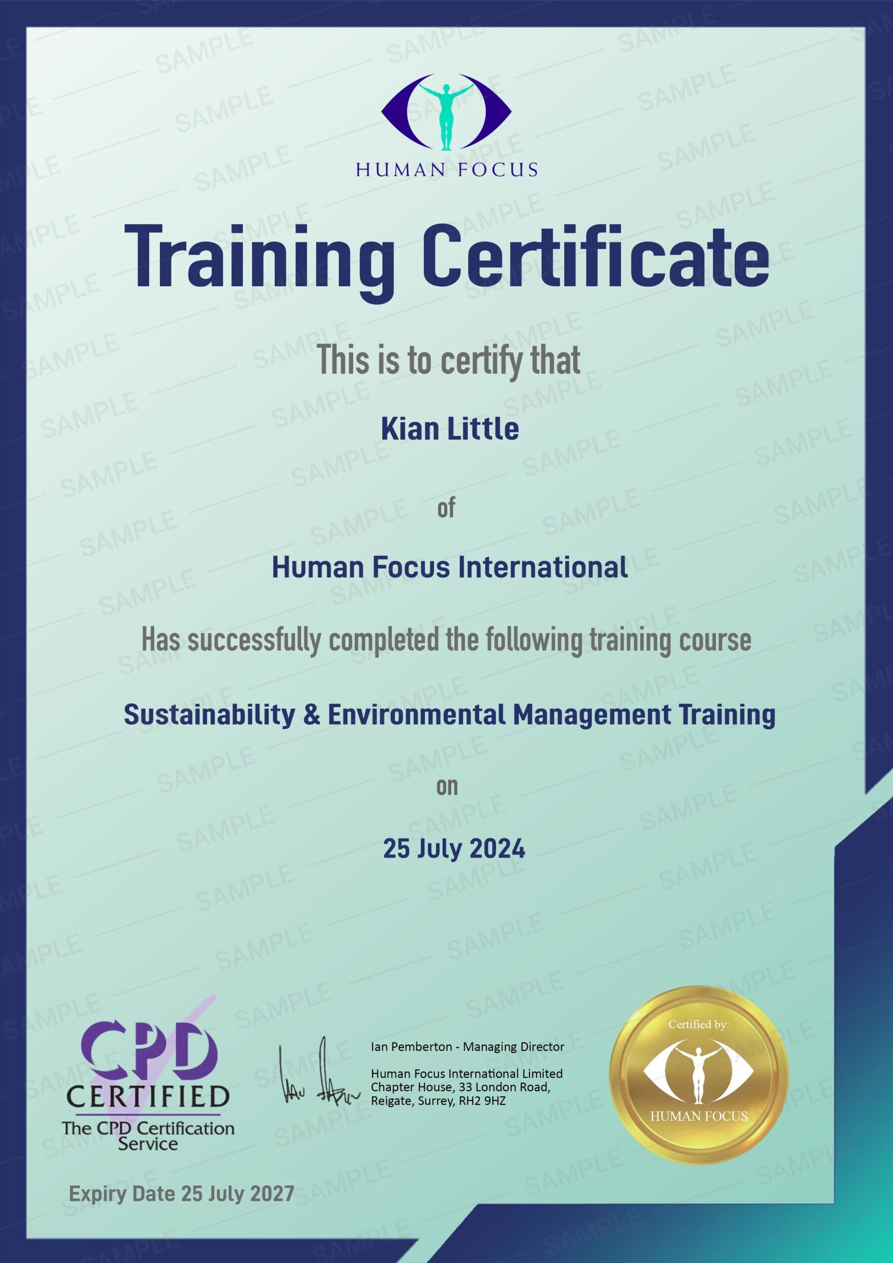 Sustainability and Environmental Management Training Certification