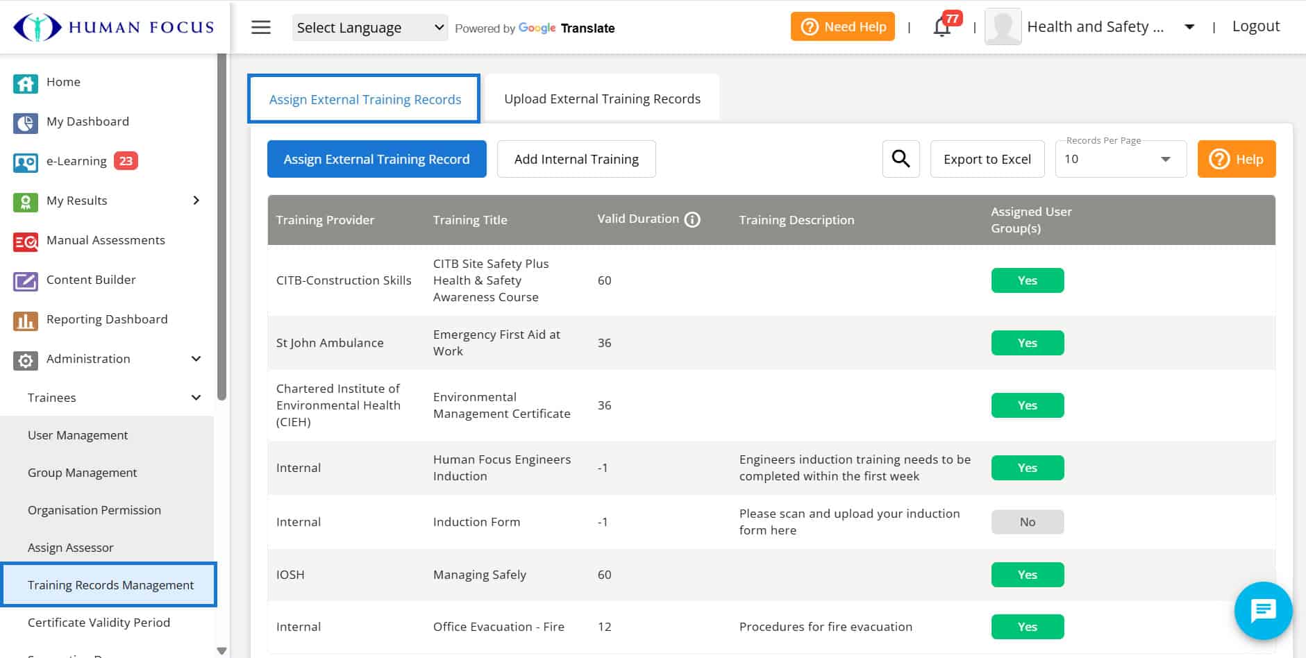 Training Records Management - Assign External Training