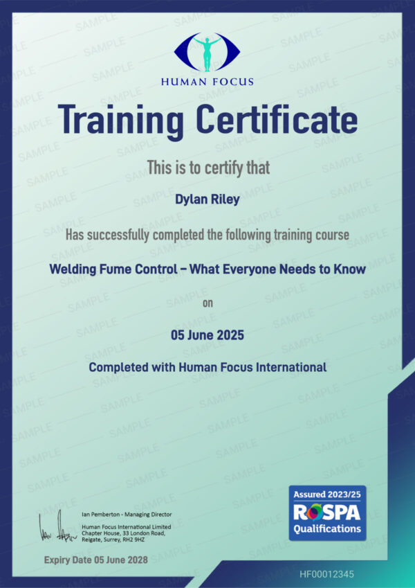 Welding Fume Control What Everyone Needs to Know Course Certificate