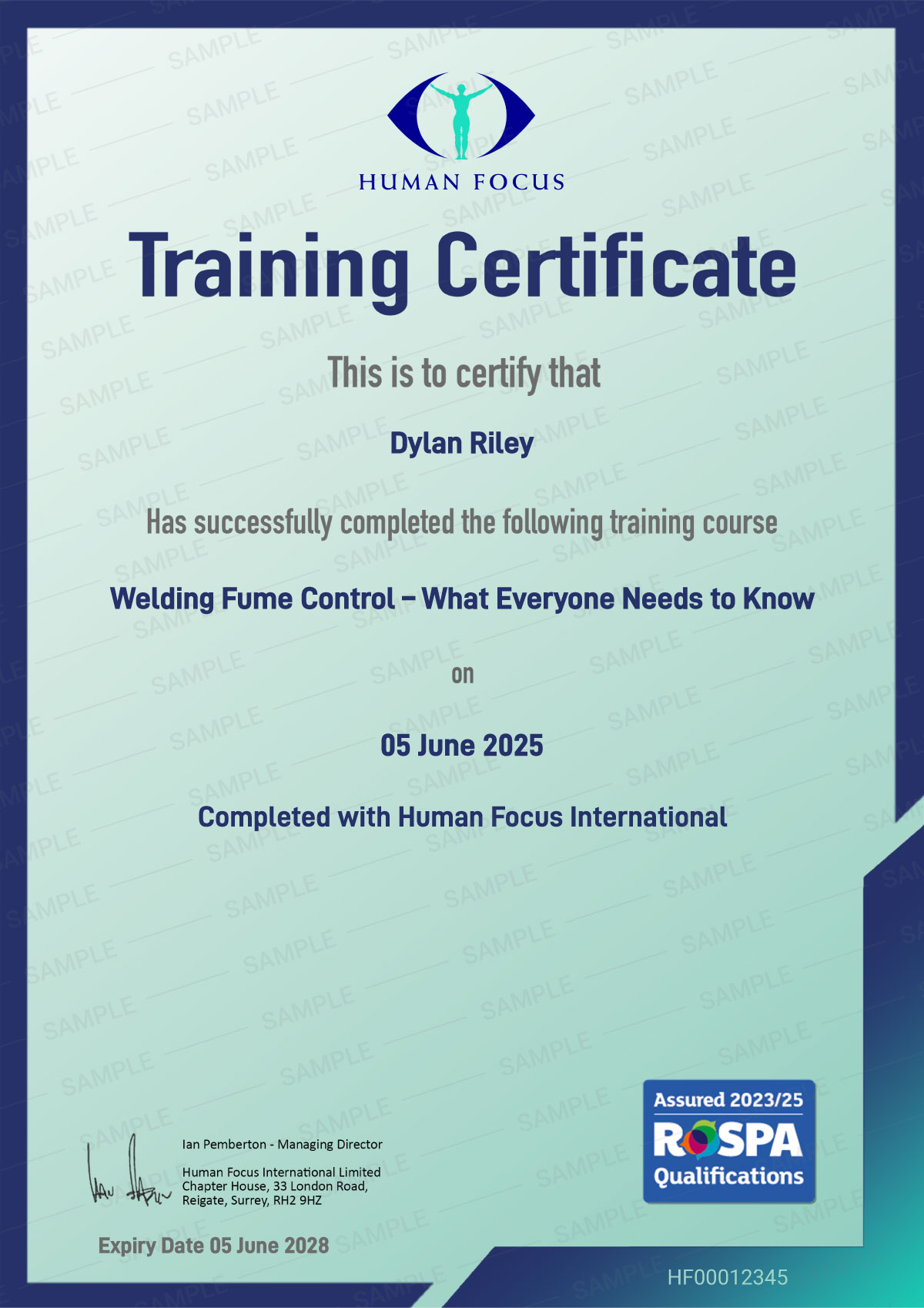 Welding Fume Control What Everyone Needs to Know Course Certificate