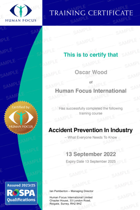 accident prevention In industry certification