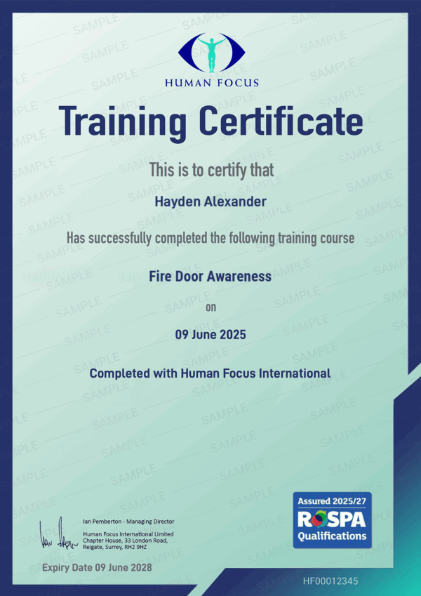 fire door awareness online course certificate