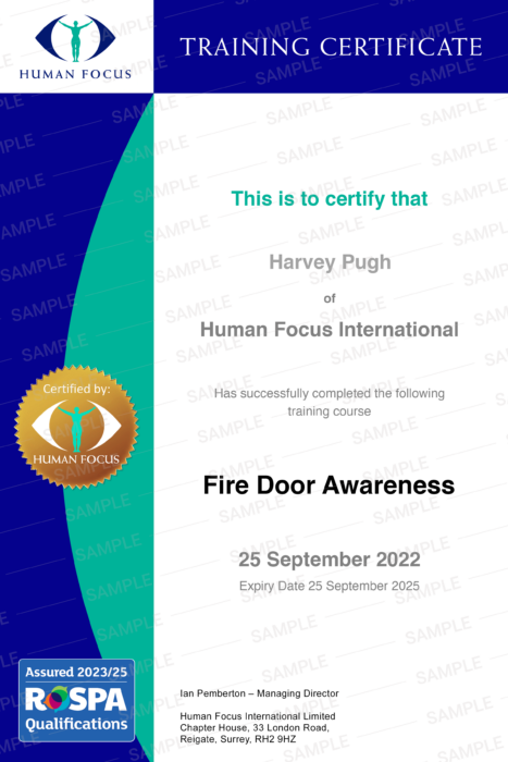 fire door awareness training certificate