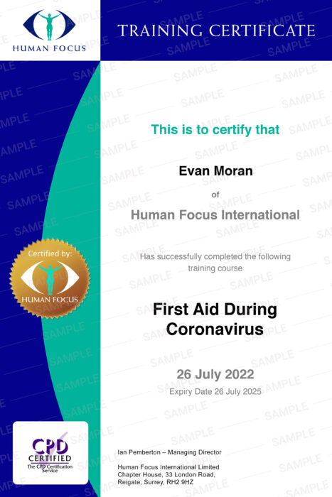 first aid during coronavirus course certificate