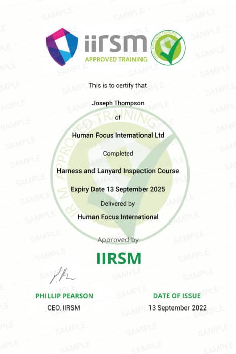 harness and lanyard inspection course certificate