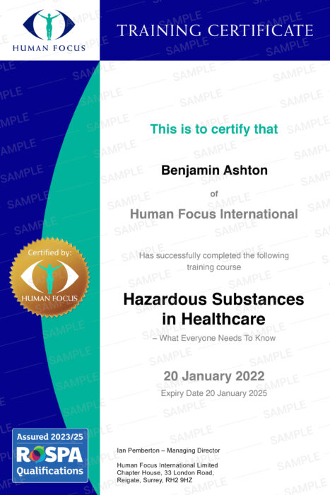 hazardous substances in healthcare certification
