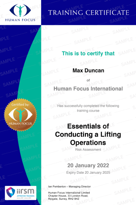 lifting operations risk assessment training certificate